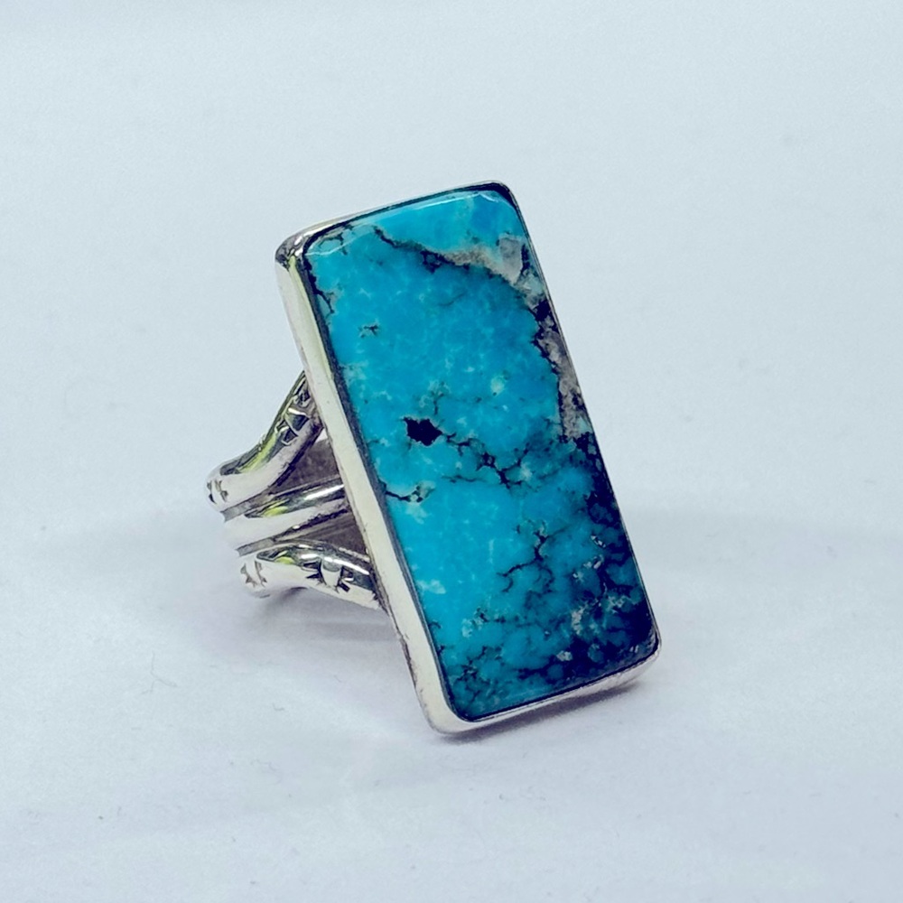 SIGNED JC Turquoise 925 Silver Ring Native American Navajo Size 10.75